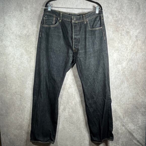 Levi's‎ 501 Jeans Mens 38X32 Black Denim Straight Leg Button Fly Casual Work - Picture 1 of 11